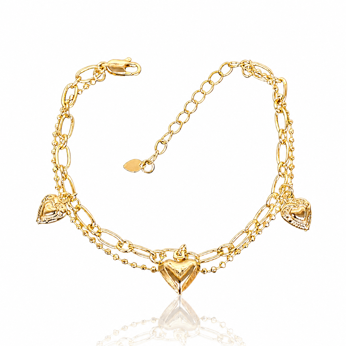 Double Chain Heart Charm Bracelet by STACKED OC